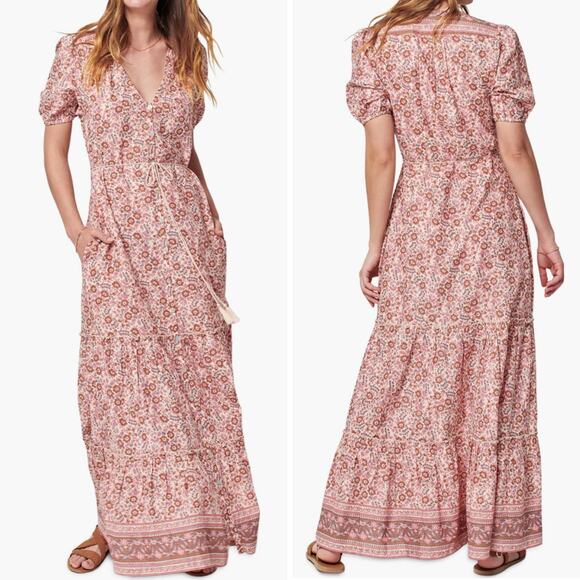 NWT FAHERTY PEASANT MAXI DRESS COTTAGECORE BOHO FLORAL ORGANIC COTTON - Picture 1 of 16